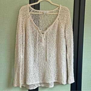 cupcakes & cashmere Cream Loose Knit Crochet Top/Cover Up, Like New, Size M